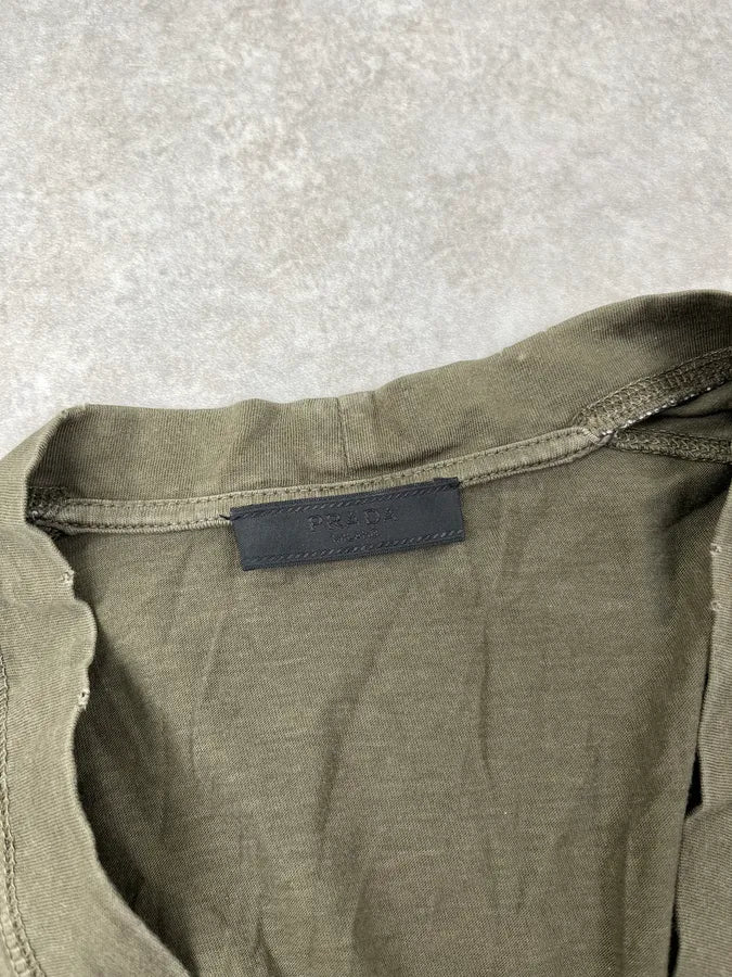2000s Prada Khaki Cotton Button-Up Cardigan Longsleeve wpkCByY 4