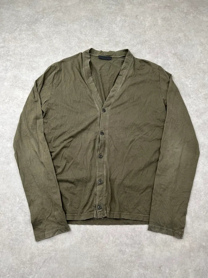 2000s Prada Khaki Cotton Button-Up Cardigan Longsleeve wpkCByY 0