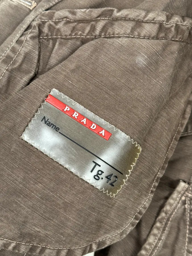 2000s Prada Light Brown Cotton Linen Cargo Jacket CeLxKFO 8