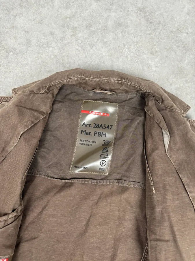 2000s Prada Light Brown Cotton Linen Cargo Jacket CeLxKFO 7