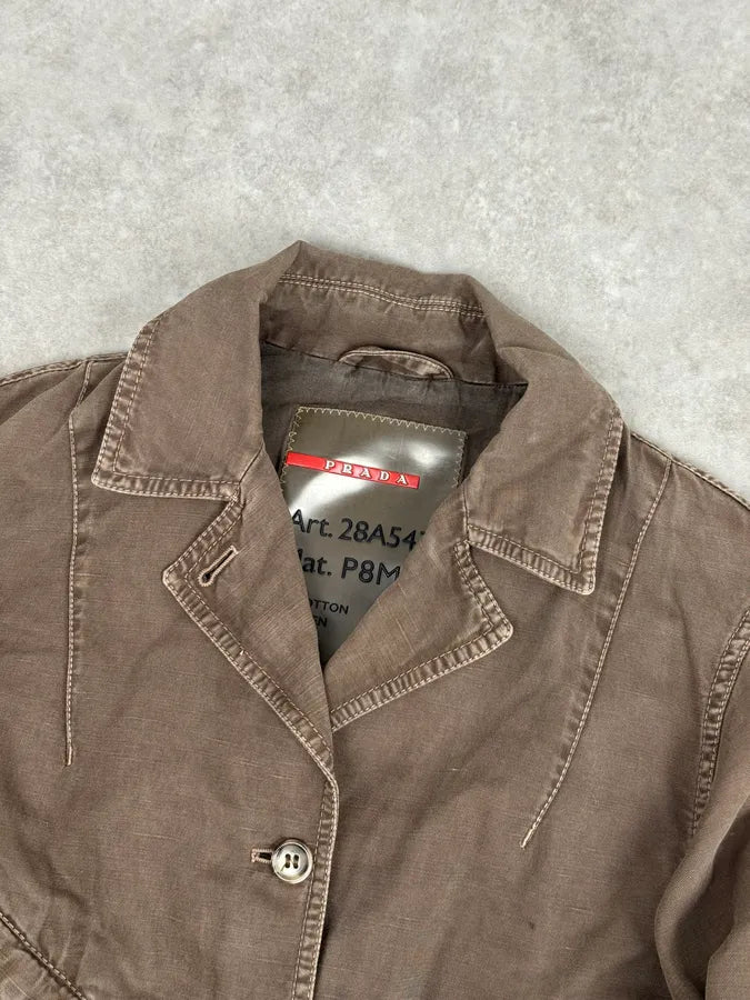 2000s Prada Light Brown Cotton Linen Cargo Jacket CeLxKFO 3