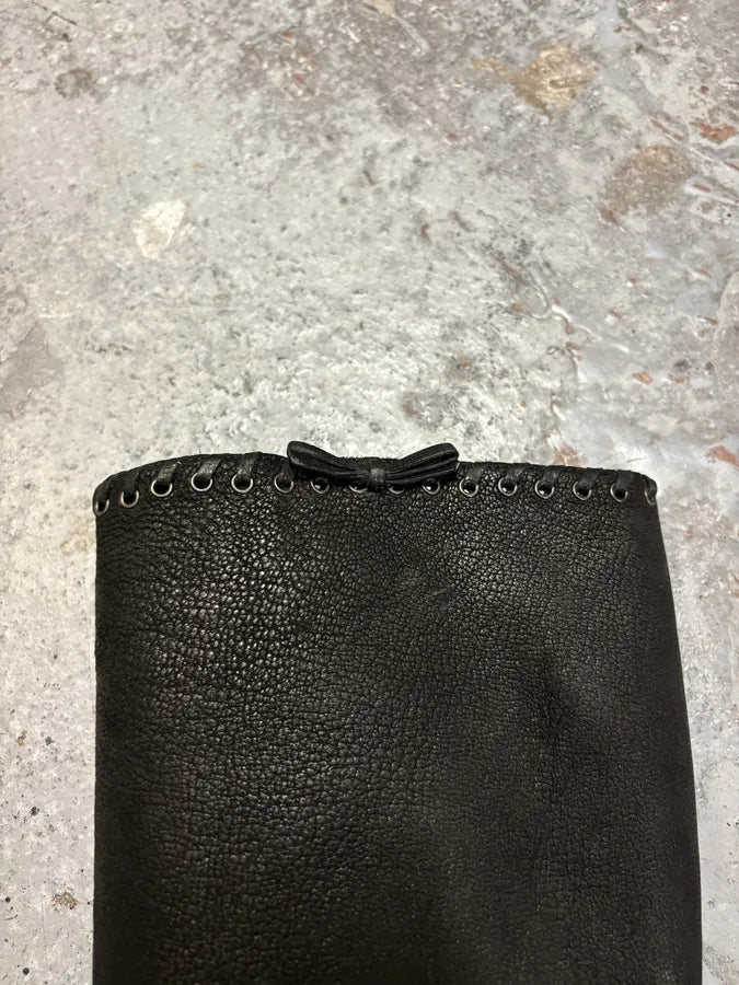 Prada Laced Raw Black Leather Heels wpVXwtL 4