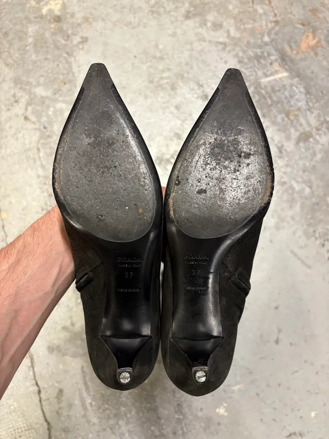 Prada Laced Raw Black Leather Heels wpVXwtL 7