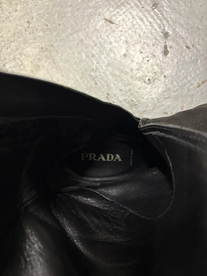 Prada Laced Raw Black Leather Heels wpVXwtL 8