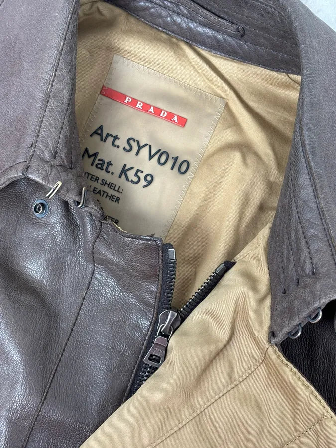 2000s Prada Brown Avant-Garde Leather Asymmetrical Jacket ojixzLE 8