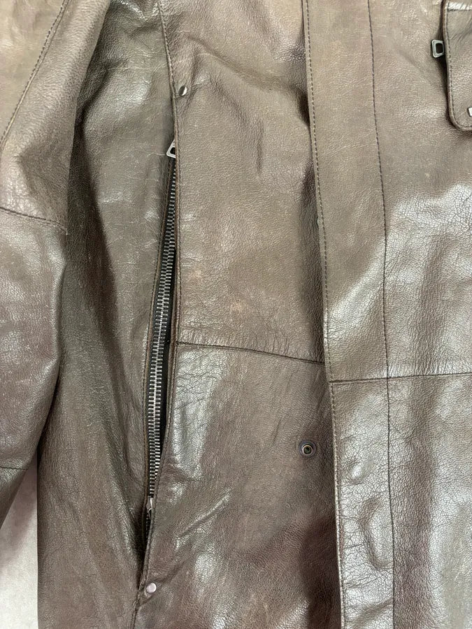 2000s Prada Brown Avant-Garde Leather Asymmetrical Jacket ojixzLE 11