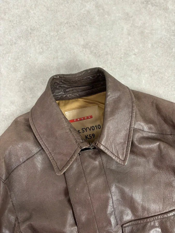 2000s Prada Brown Avant-Garde Leather Asymmetrical Jacket ojixzLE 4