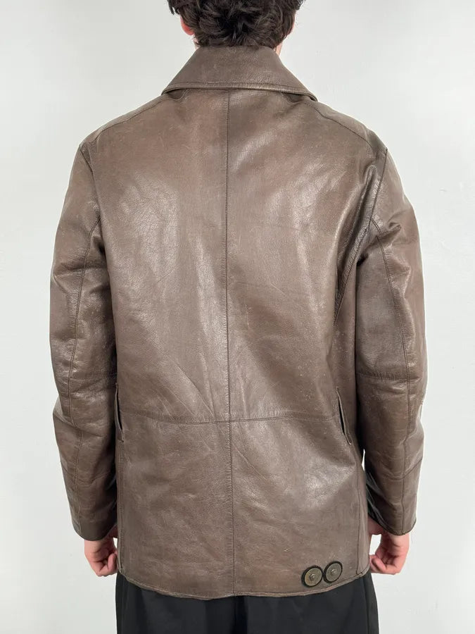 2000s Prada Brown Avant-Garde Leather Asymmetrical Jacket ojixzLE 1