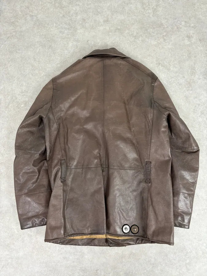 2000s Prada Brown Avant-Garde Leather Asymmetrical Jacket ojixzLE 3