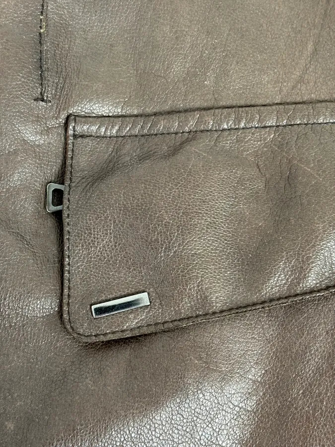 2000s Prada Brown Avant-Garde Leather Asymmetrical Jacket ojixzLE 12