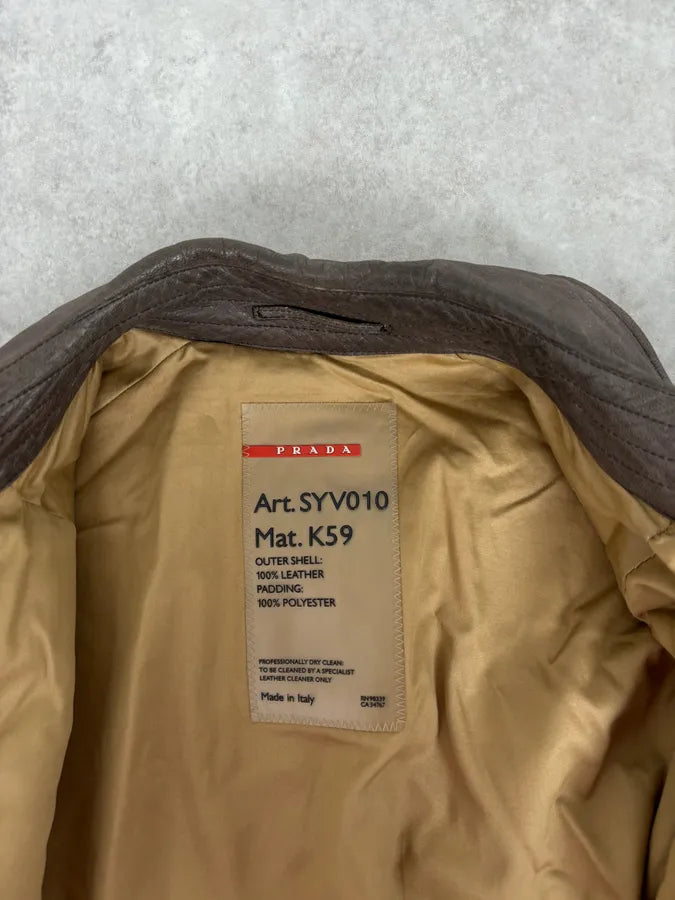 2000s Prada Brown Avant-Garde Leather Asymmetrical Jacket ojixzLE 7