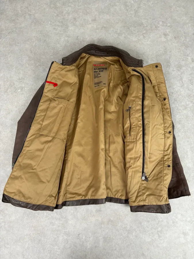2000s Prada Brown Avant-Garde Leather Asymmetrical Jacket ojixzLE 6
