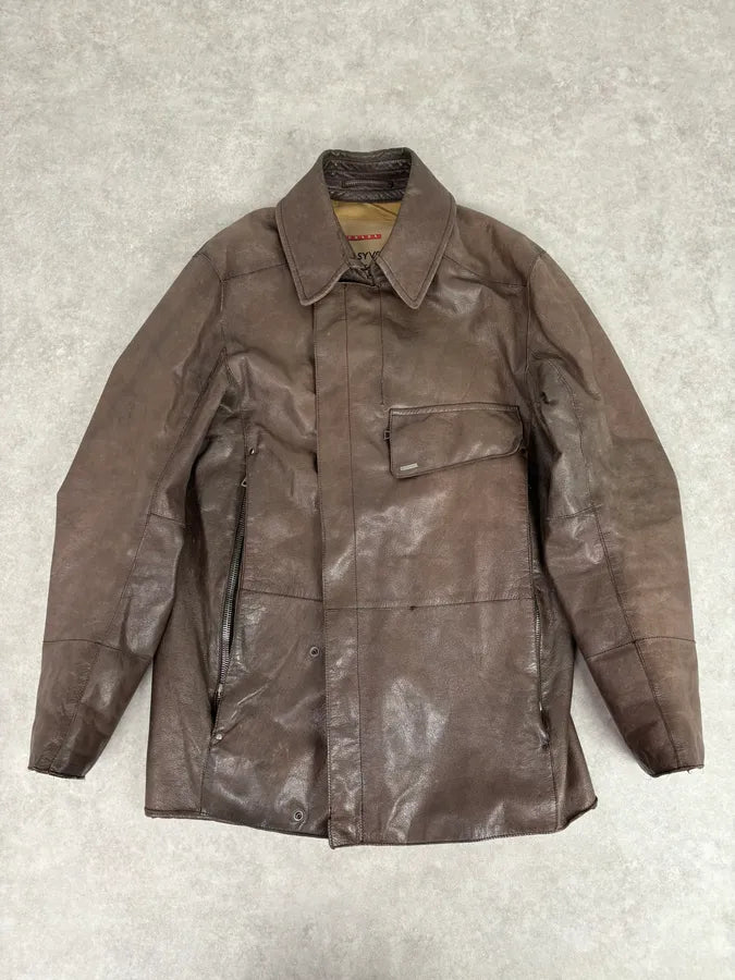 2000s Prada Brown Avant-Garde Leather Asymmetrical Jacket ojixzLE 2