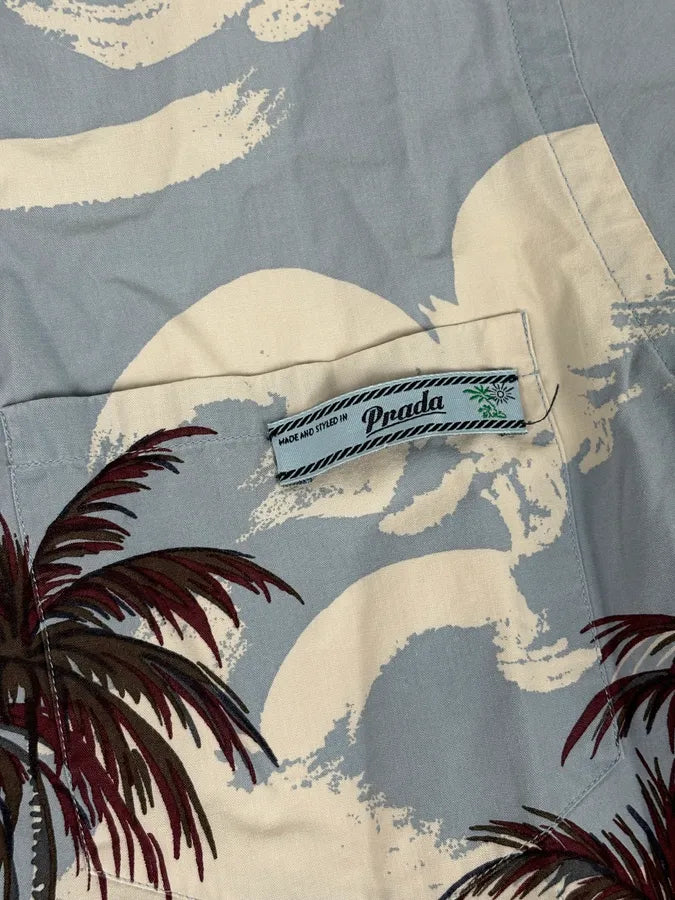 SS2014 Prada Light Blue Cotton Hawaiian Print Shirt  WfwQXrg 9