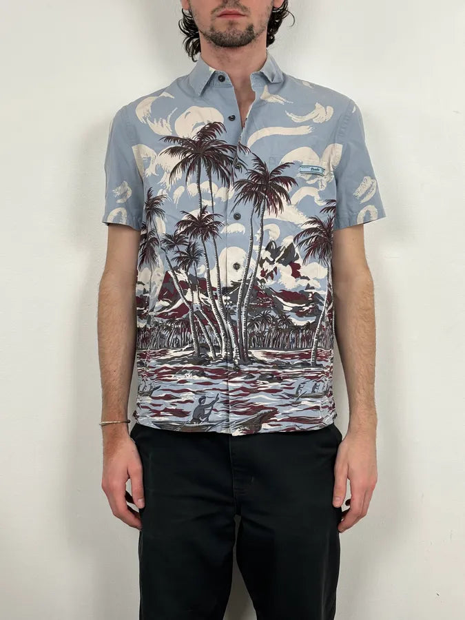 SS2014 Prada Light Blue Cotton Hawaiian Print Shirt  WfwQXrg 1