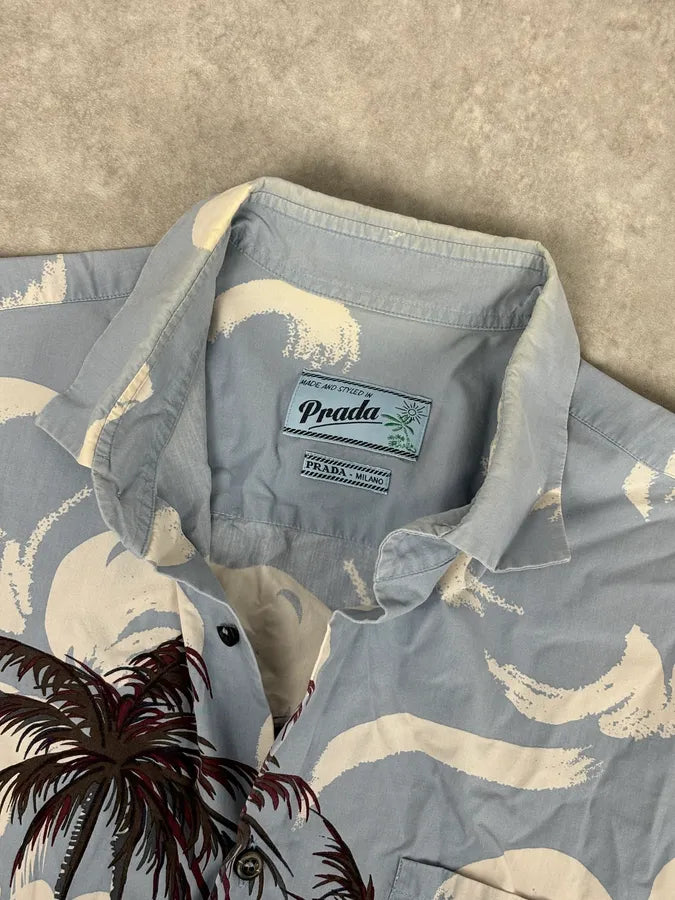 SS2014 Prada Light Blue Cotton Hawaiian Print Shirt  WfwQXrg 7