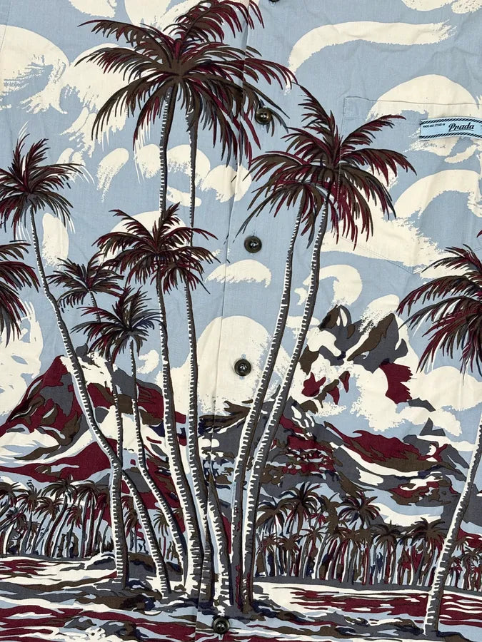 SS2014 Prada Light Blue Cotton Hawaiian Print Shirt  WfwQXrg 8