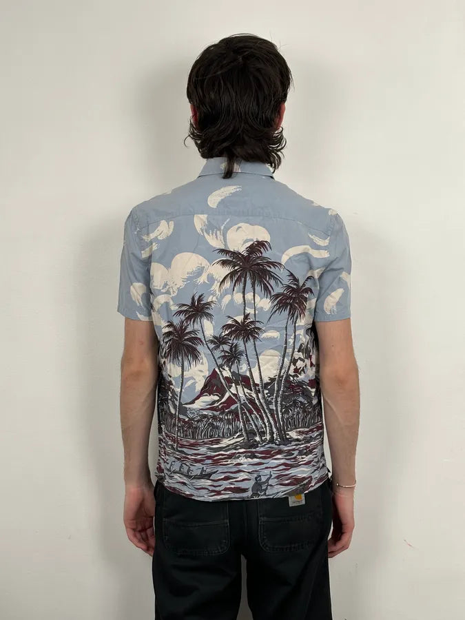 SS2014 Prada Light Blue Cotton Hawaiian Print Shirt  WfwQXrg 2
