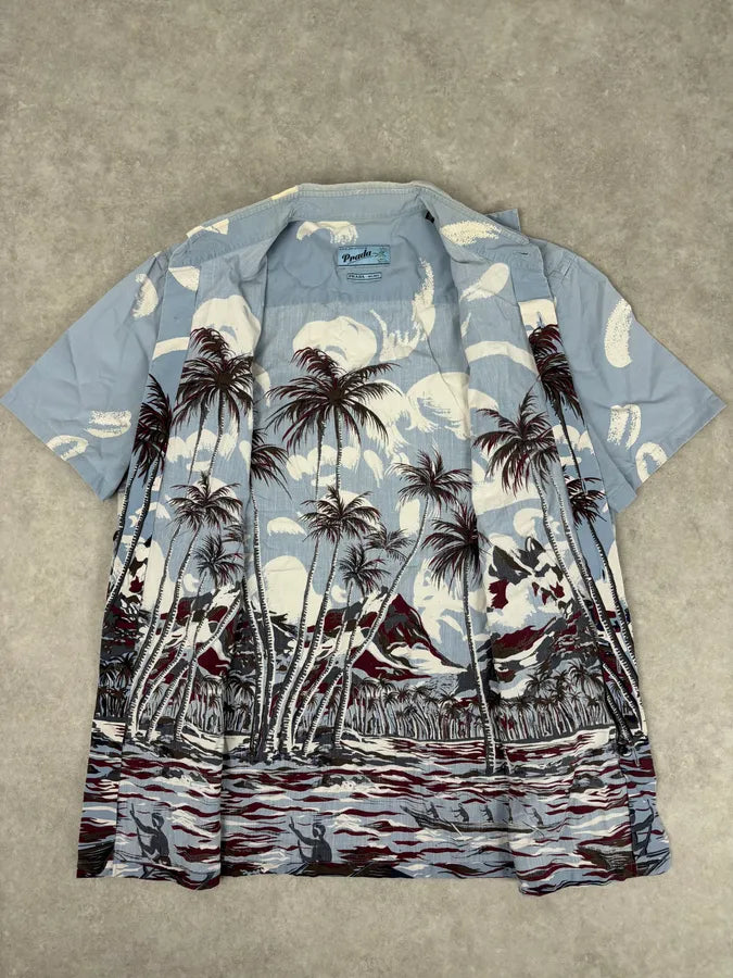 SS2014 Prada Light Blue Cotton Hawaiian Print Shirt  WfwQXrg 6
