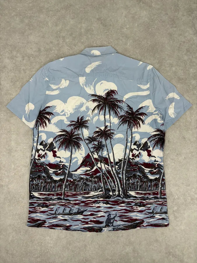 SS2014 Prada Light Blue Cotton Hawaiian Print Shirt  WfwQXrg 4
