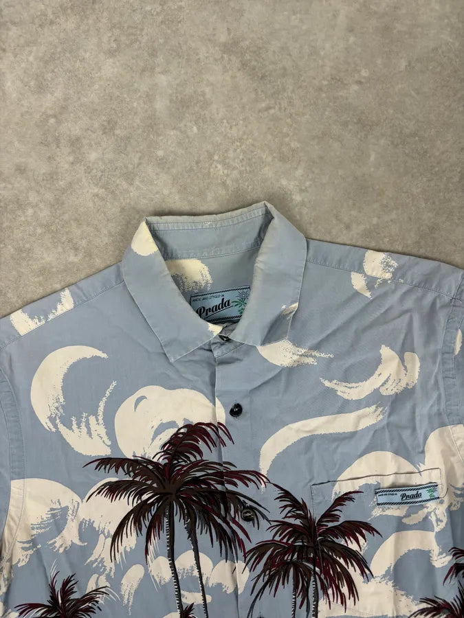 SS2014 Prada Light Blue Cotton Hawaiian Print Shirt  WfwQXrg 3
