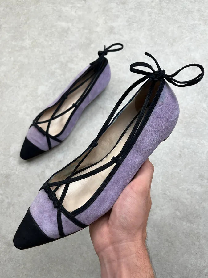Prada Lilas Suede Lace-Up Ballet Flats rREHtNc 0