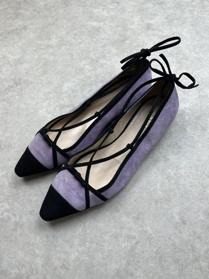 Prada Lilas Suede Lace-Up Ballet Flats rREHtNc 1