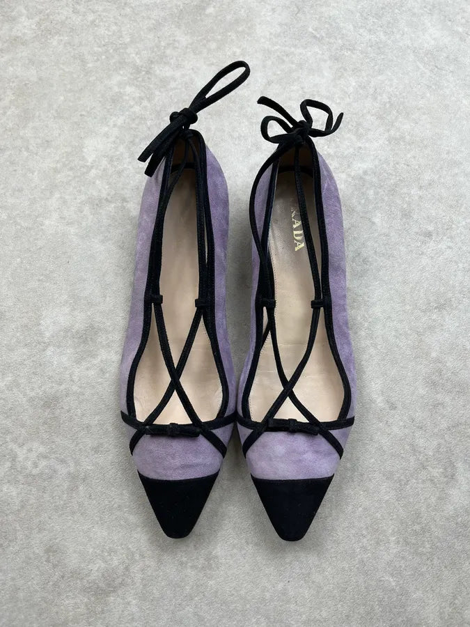 Prada Lilas Suede Lace-Up Ballet Flats rREHtNc 2