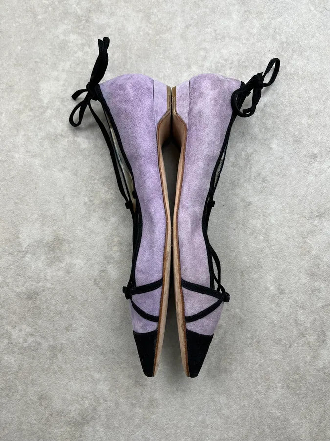 Prada Lilas Suede Lace-Up Ballet Flats rREHtNc 3