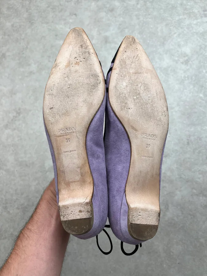 Prada Lilas Suede Lace-Up Ballet Flats rREHtNc 5