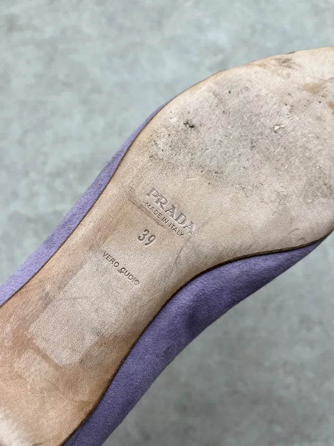 Prada Lilas Suede Lace-Up Ballet Flats rREHtNc 6