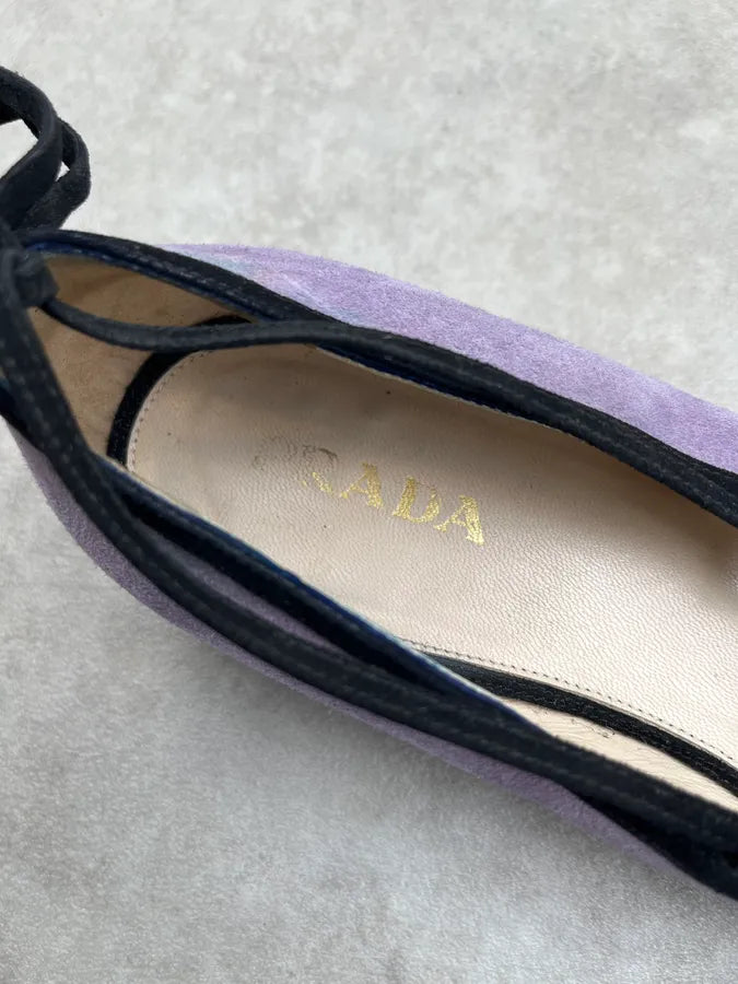 Prada Lilas Suede Lace-Up Ballet Flats rREHtNc 7