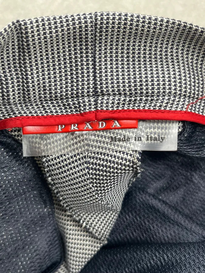 SS2003 Prada Linea Rossa Black & White Checked Nylon Pants eKAcVCs 9