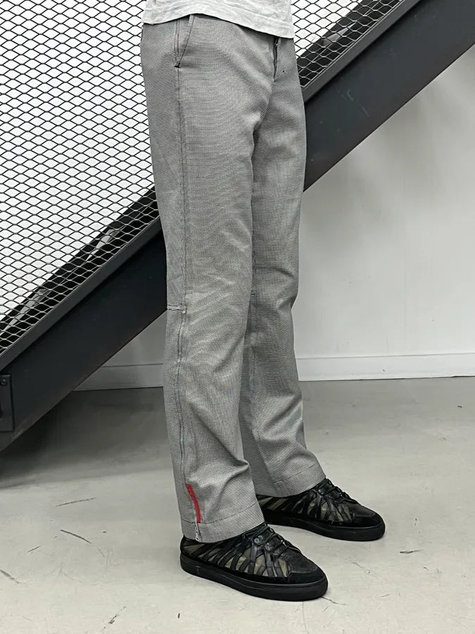 SS2003 Prada Linea Rossa Black & White Checked Nylon Pants eKAcVCs 3