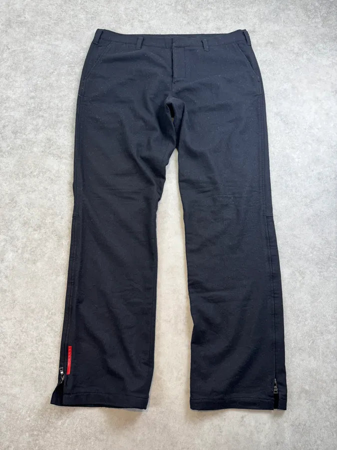 2000s Prada Linea Rossa Navy Side Zip Wool Pants kwFFkGu 0