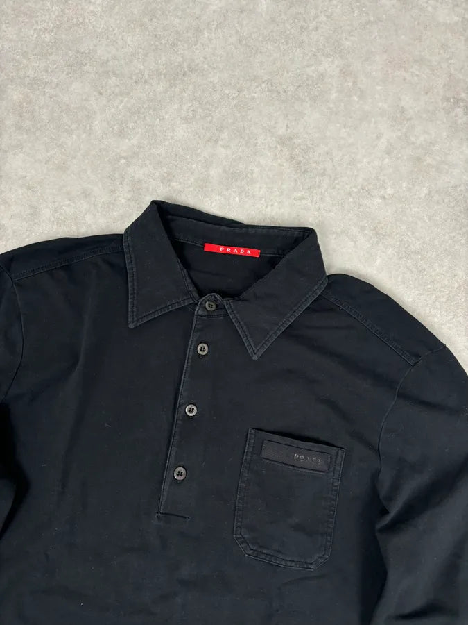 AW2006 Prada Black Minimalist Signature Longsleeve Polo jmXfPKf 3