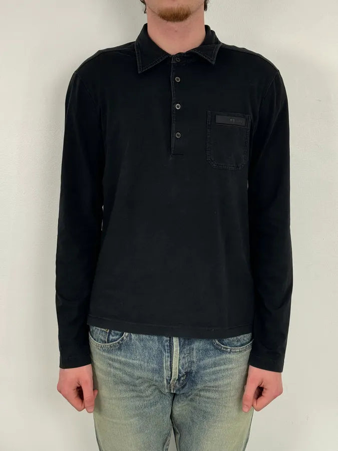 AW2006 Prada Black Minimalist Signature Longsleeve Polo jmXfPKf 1