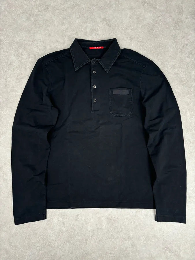 AW2006 Prada Black Minimalist Signature Longsleeve Polo jmXfPKf 0