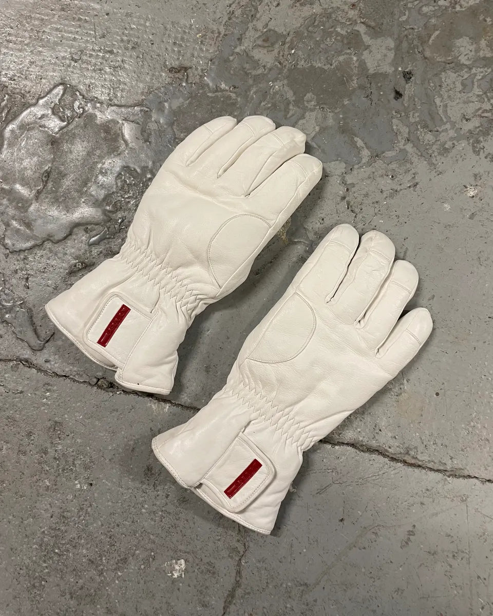Prada Luna Rossa White Leather Gloves (OS) 0
