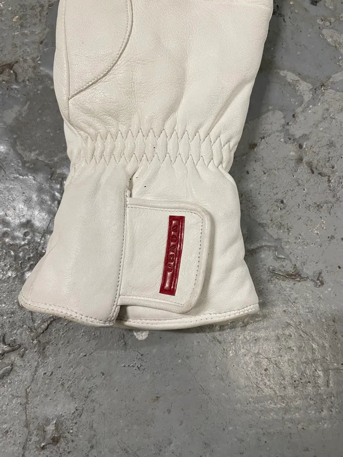 Prada Luna Rossa White Leather Gloves (OS) 3