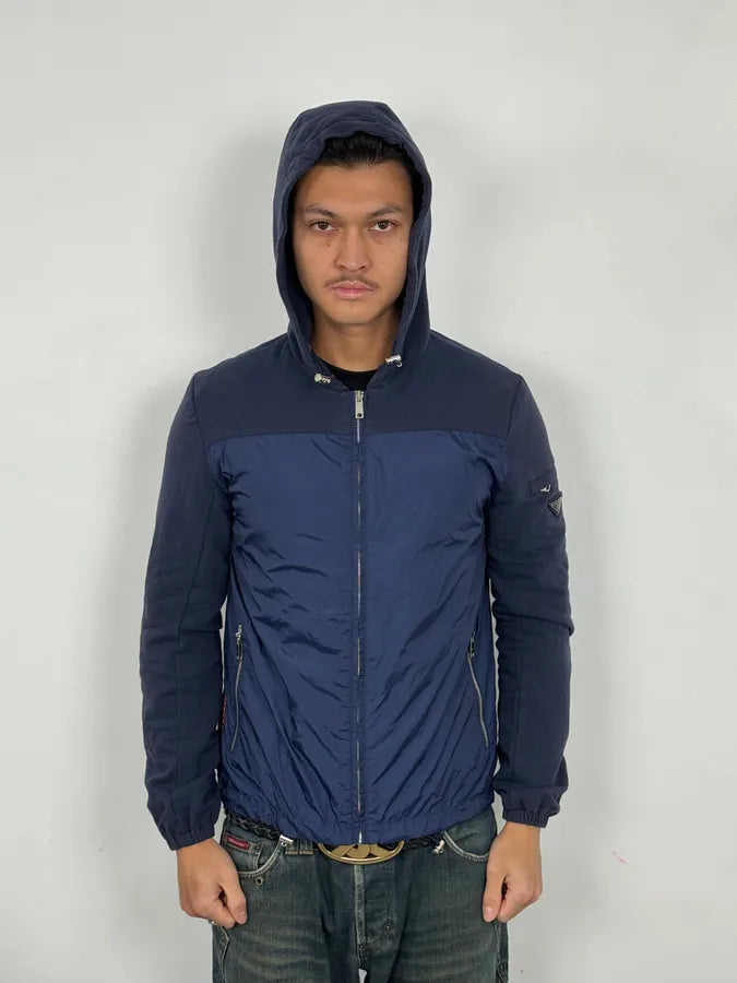 Prada Navy & Blue Hooded Zip Jacket zYSVKQe 1