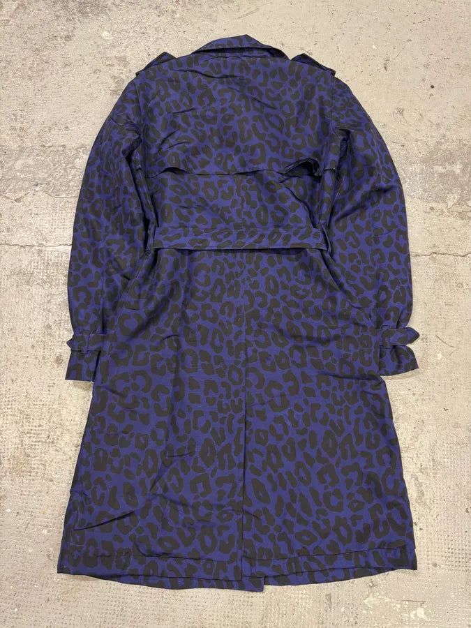Prada Navy Black Leopard Trench Coat (M) RSfyTPr 1