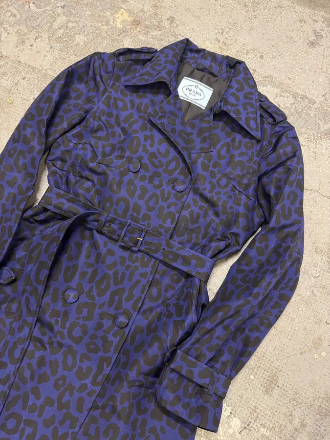 Prada Navy Black Leopard Trench Coat (M) RSfyTPr 2