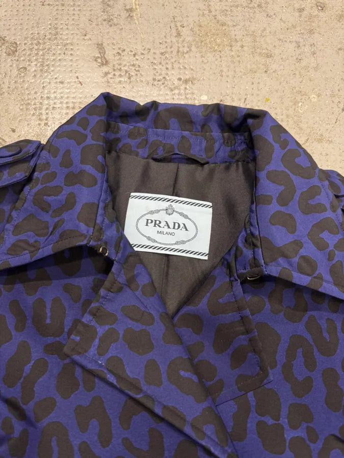Prada Navy Black Leopard Trench Coat (M) RSfyTPr 3