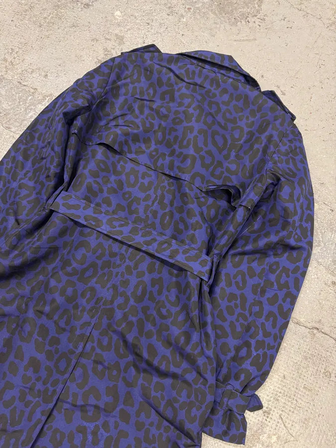 Prada Navy Black Leopard Trench Coat (M) RSfyTPr 5