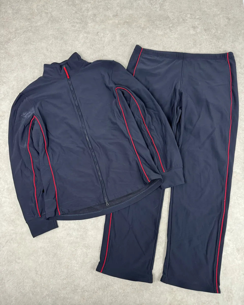 2000s Prada Navy Contrast Red Stripe Tracksuit Set JXsnRbR 0