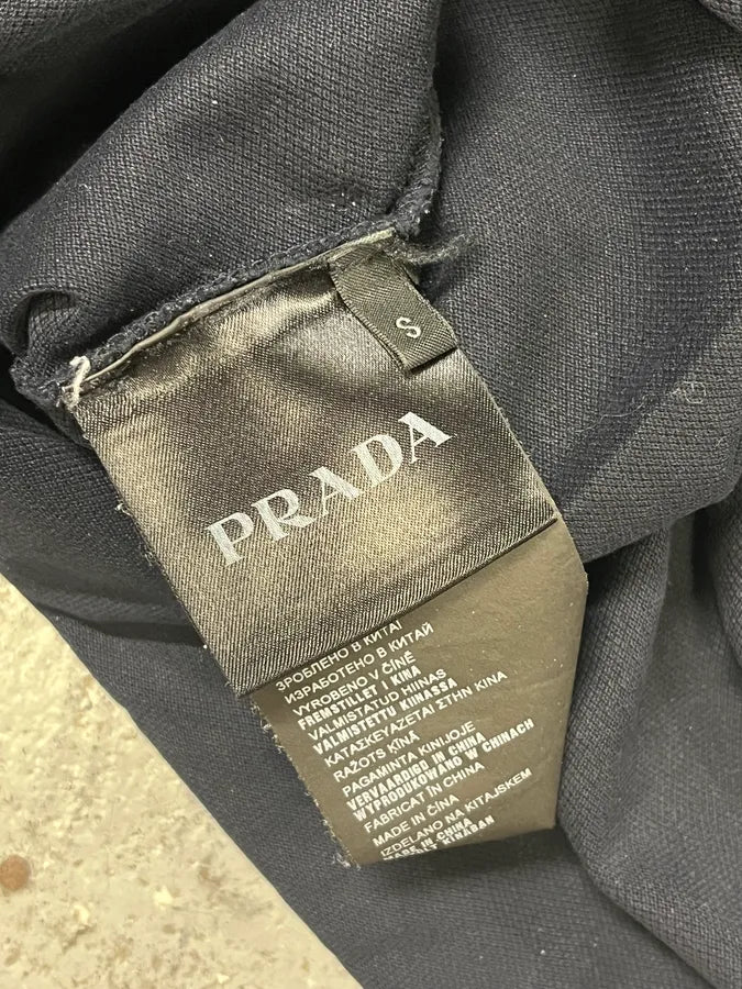 SS2014 Prada Navy Cotton Contrast Collar Longsleeve Polo UKcLJtL 10