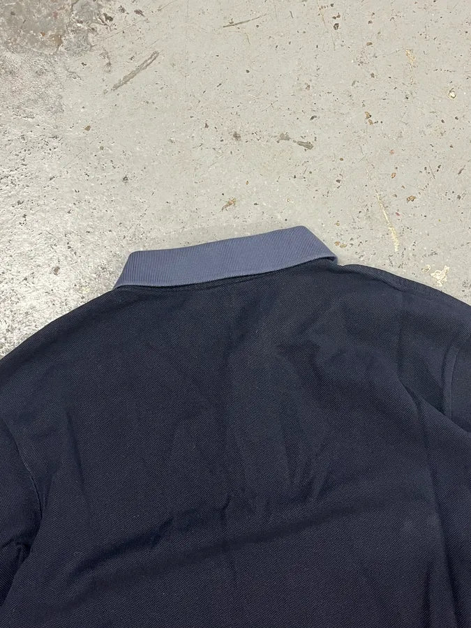 SS2014 Prada Navy Cotton Contrast Collar Longsleeve Polo UKcLJtL 6