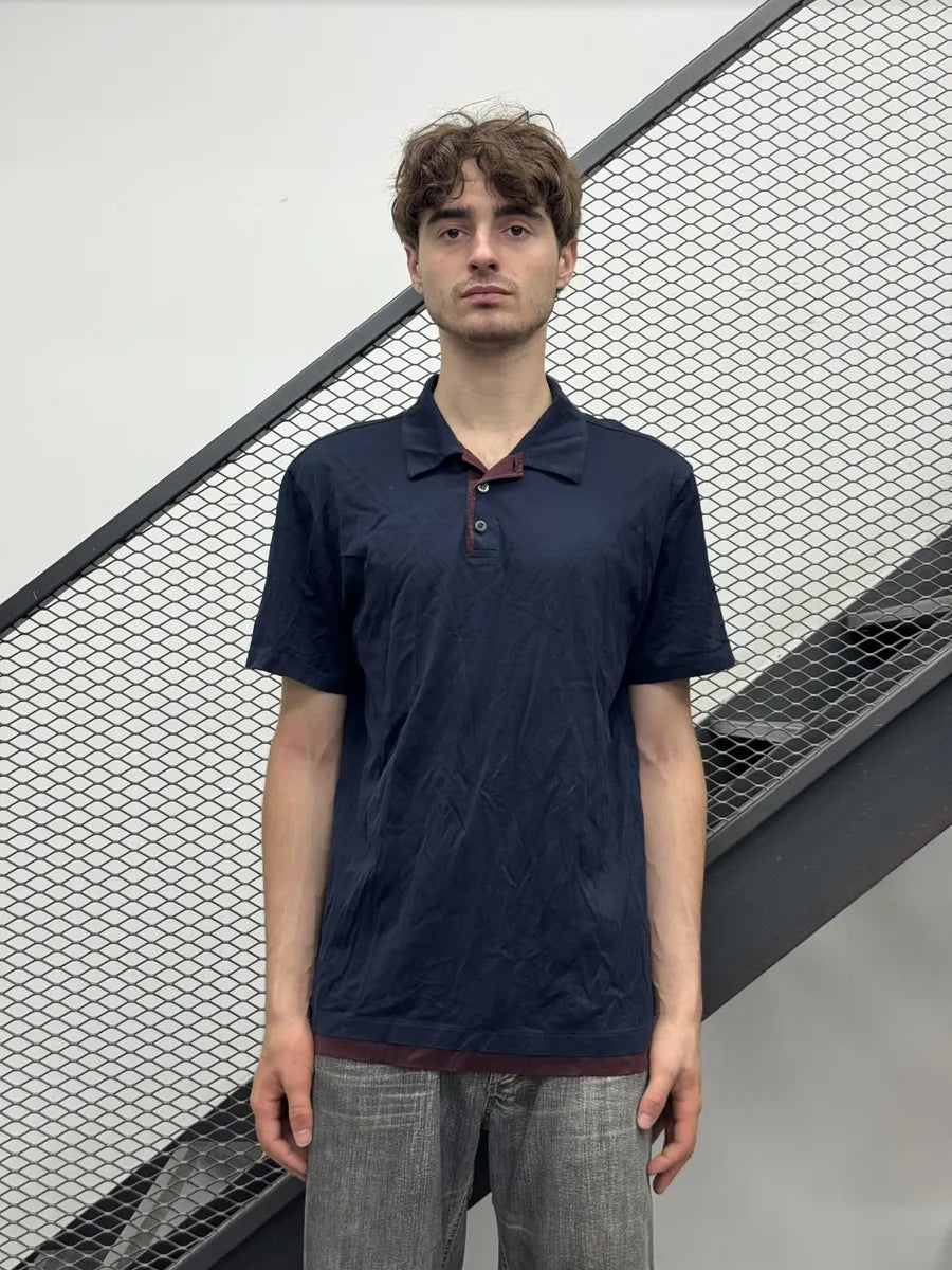 SS2014 Prada Navy Contrast Trim Polo Shirt gMfyRQI 1