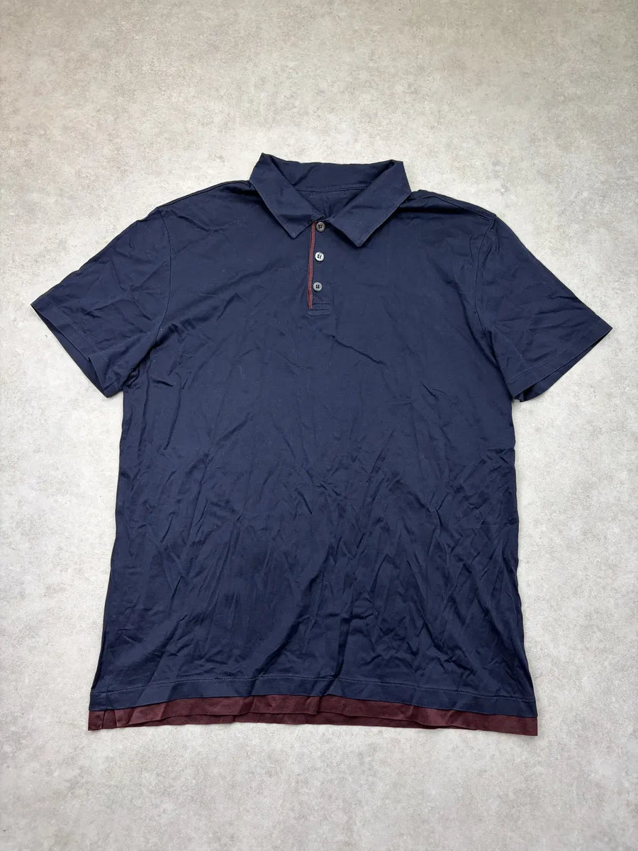 SS2014 Prada Navy Contrast Trim Polo Shirt gMfyRQI 0
